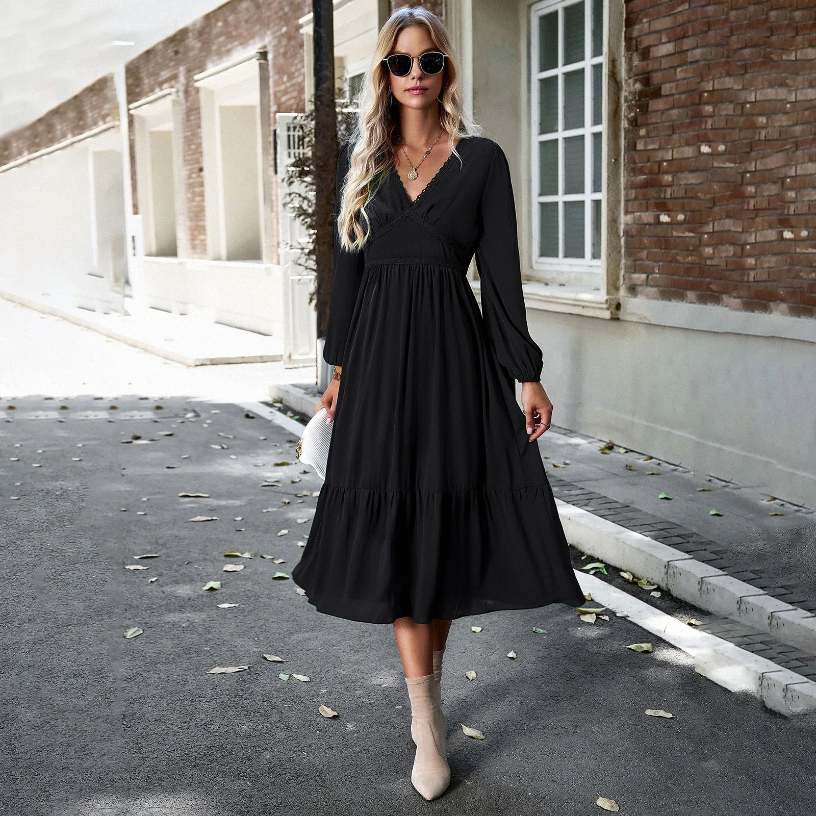 

Women's Dress 2024 Elegant Solid Color V-neck Dress Women's Cheap Clothing and Free Shipping Sales Dress for Women POLYESTER