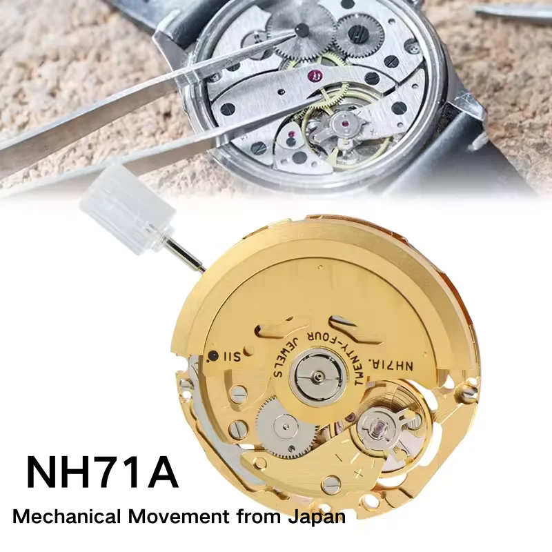 

Japan Genuine Golden NH71 Skeleton Mechanical Movement Mod Automatic Watch Mechanism NH71A Skeletonized 24 Jewels High