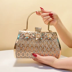 Bucket Design Women Clutch Bags Golden Metal Luxury Acrylic Evening Bags Box Holder Rhinestones Glitter Handbags Purse