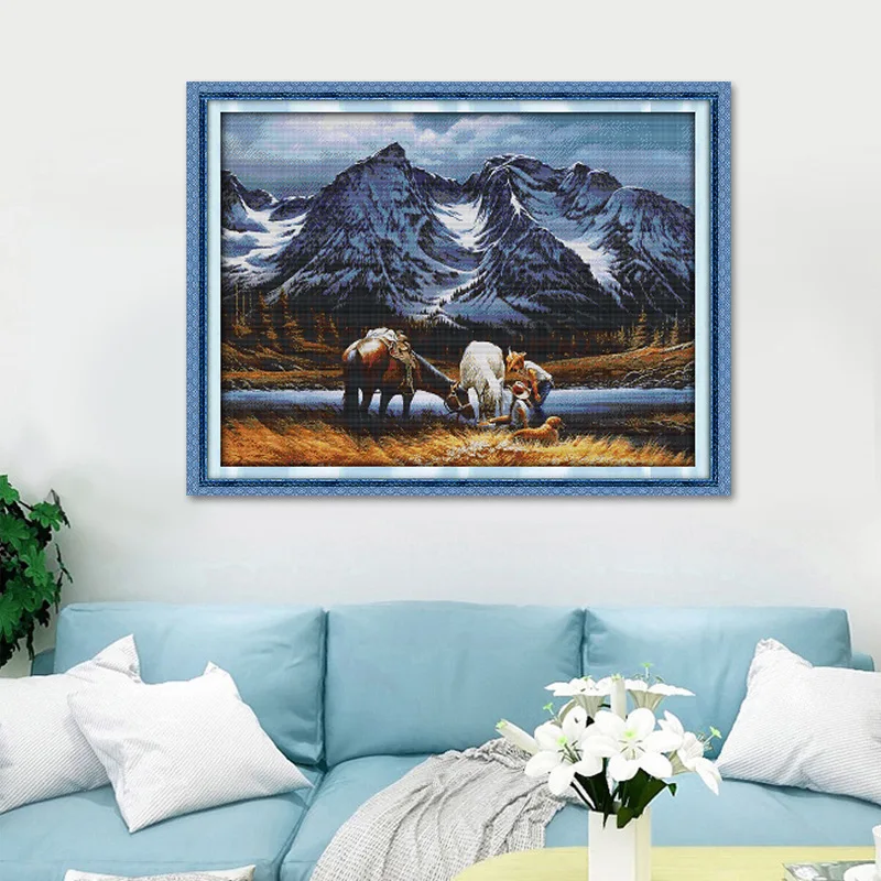 

Набор для вышивки крестом Joy Sunday с предварительной печатью, легкий узор, набор для вышивки из штампованной ткани Аиды - Romances Under The Snow Mountains