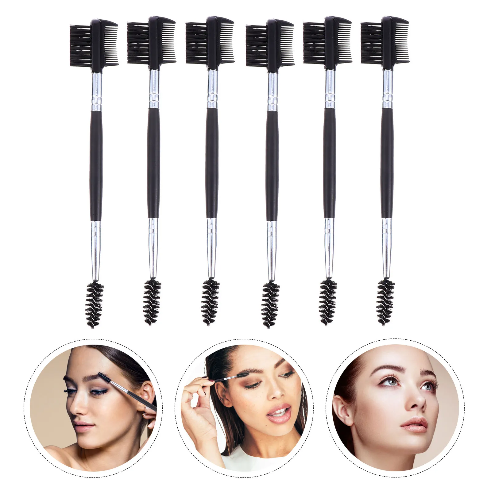 6Pcs Eyebrow Brush Comb Dual Purpose Eyelash Root Cleaner Brow Shaper Powder Distributor Natural Arch Creator Eyebrow Eyelash