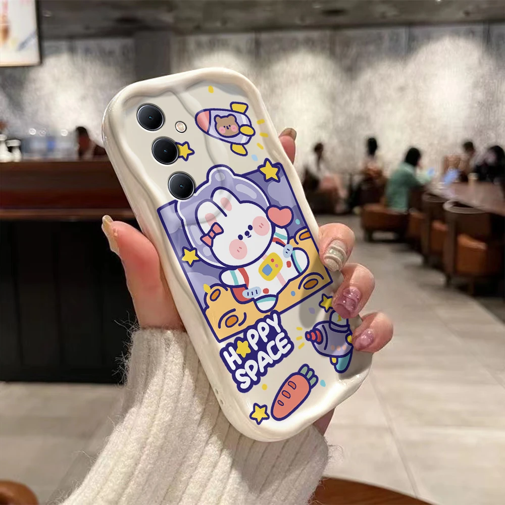 Astronaut Bunny Bear 3D Wave Case For Samsung A73 A72 A71 A55 A54 A53 A35 A34 A33 A25 A24 A23 A15 A14 A13 A05 A04 4G 5G Cover image 3