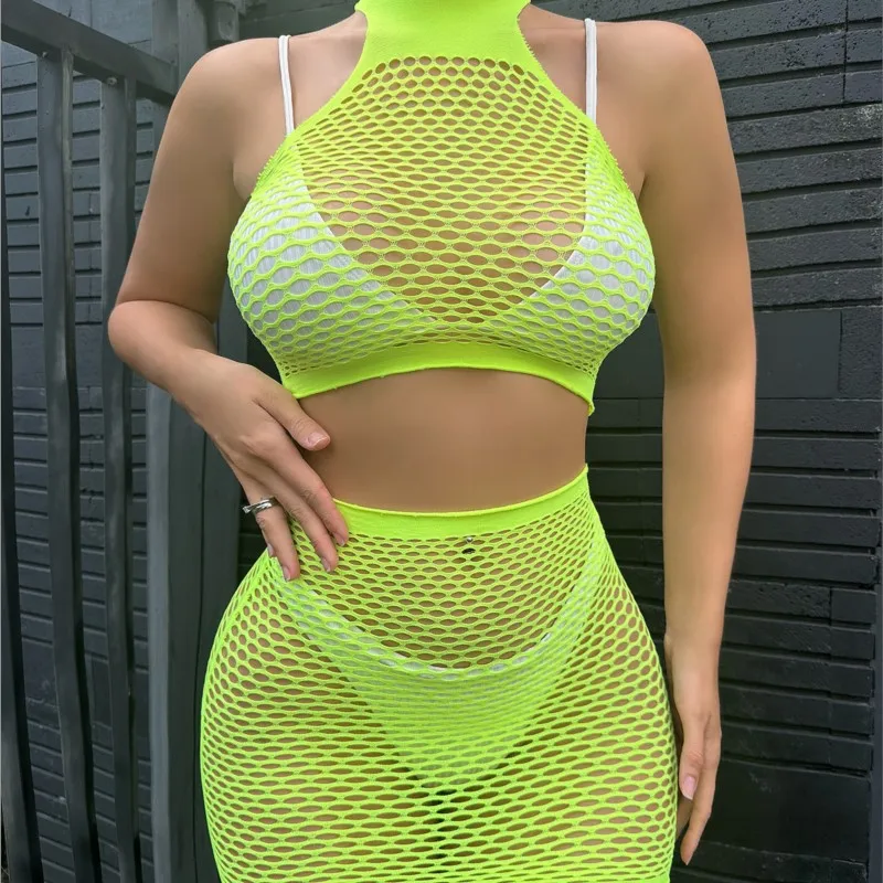 Dress Hollow out two-piece set with tight fitting and exposed breasts elegant party dresses woman Casual women's dresses sexshop