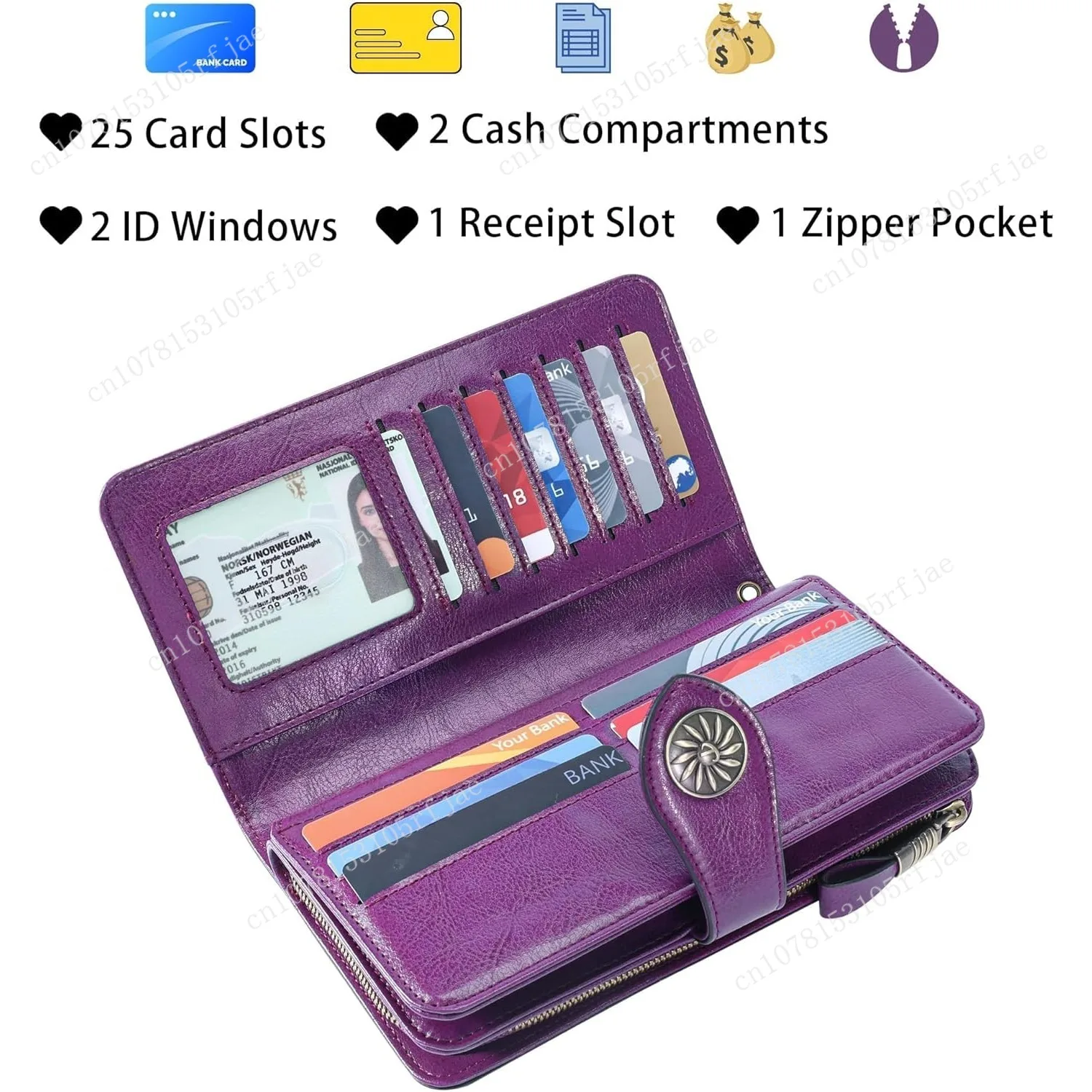 Travelambo Women's Wallet RFID Blocking Credit Card Holder Large Capacity Wristlet Leather Wallets Purse