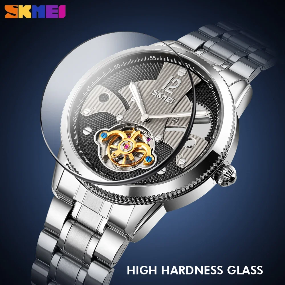 SKMEI Mechanical Form Folding Button Casual Men\'s Transparent Chinese Onion Head Crown Pointer Men\'s Watch relogio masculino