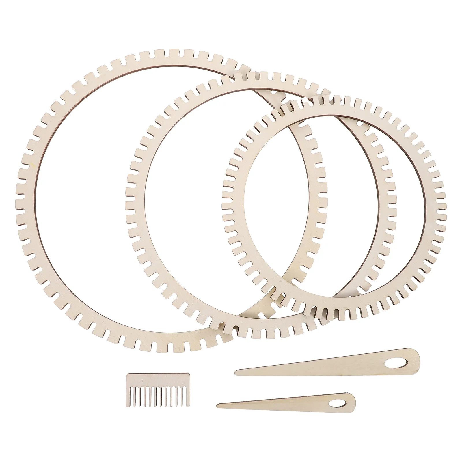 Set di 6 Pezzi per Tessitura in Legno, Kit per Principianti, Strumenti Circolari per Lavoro a Maglia, Pettine per Uncinetto, Telaio per Lavoro a Maglia Fai-da-Te per Bambini