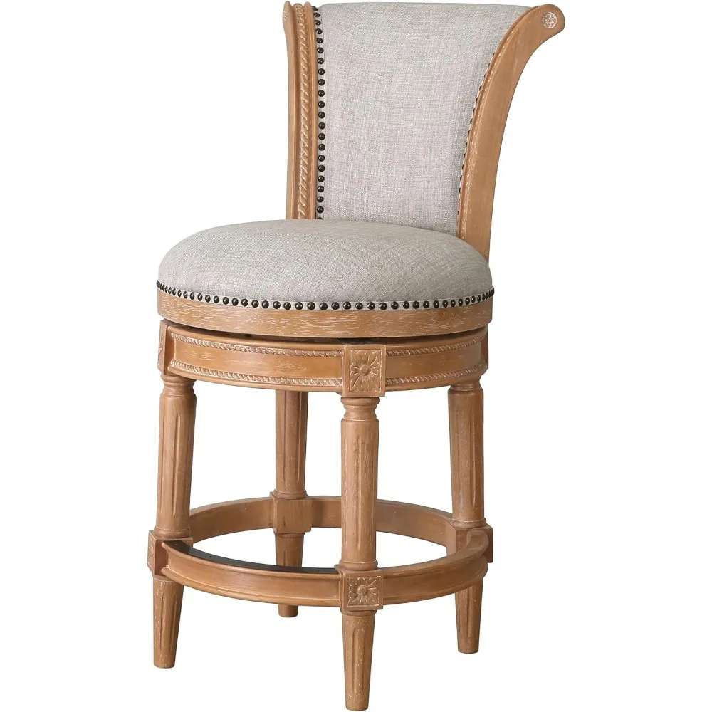 New Ridge Home Goods Chapman 26" Wood Counter-Height Swivel Barstool with High-Back, Weathered Natural