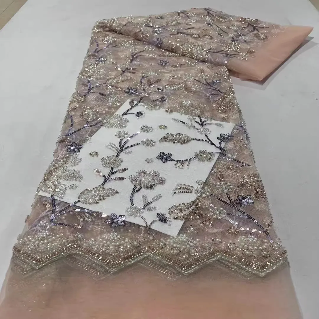 5yard Sequin bead tube embroidery fabrics for patchwork Luxury cheongsam dresses and wedding gowns fabric