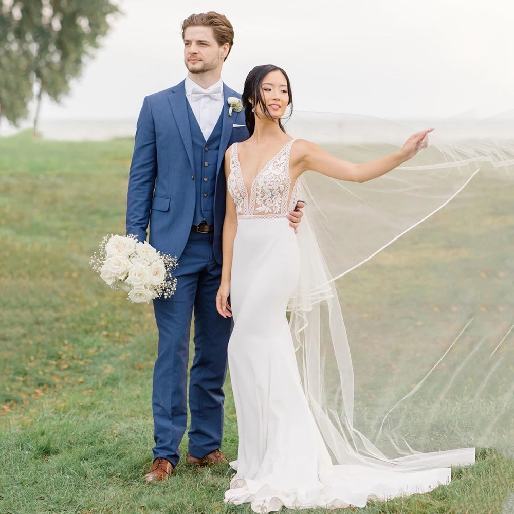 

Sexy Mermaid Wedding Dresses 2025 V-Neck Boho Lace Bride Dresses Backless Woman Bridal Gown Vestido De Novia Customized