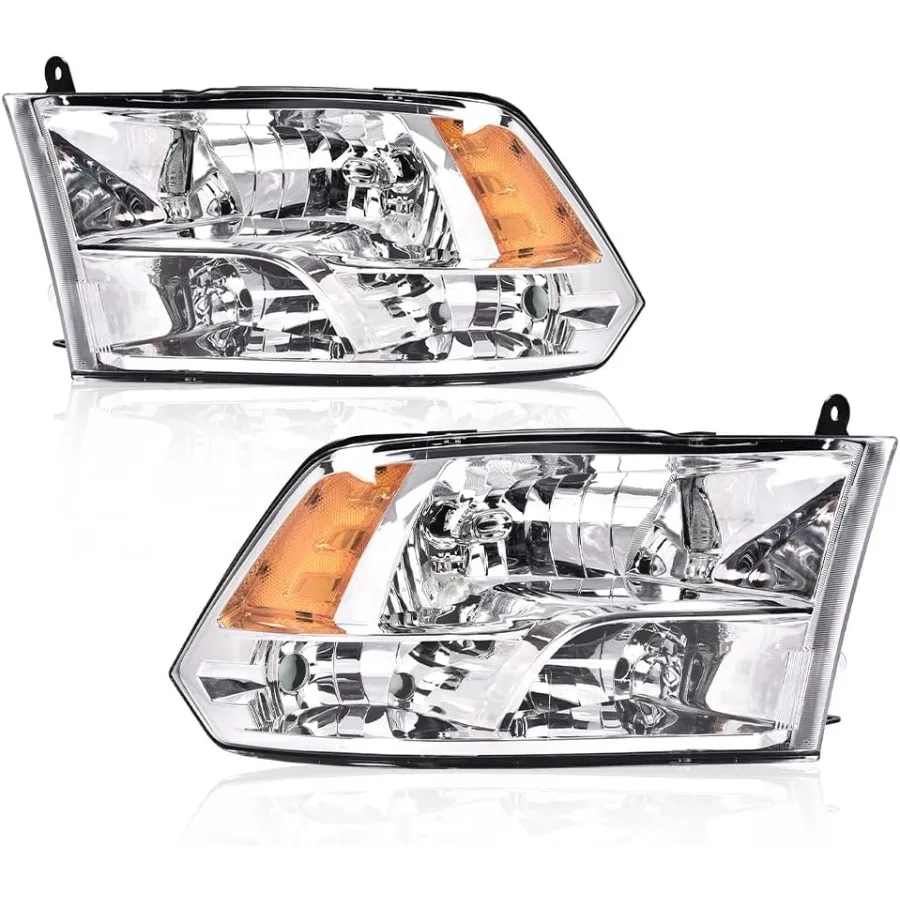 

Headlights Assembly Compatible with Dodge Ram 1500 2500 3500 2009-2012 Clear lens Chrome Housing Amber Reflector CH2503217 NOT F
