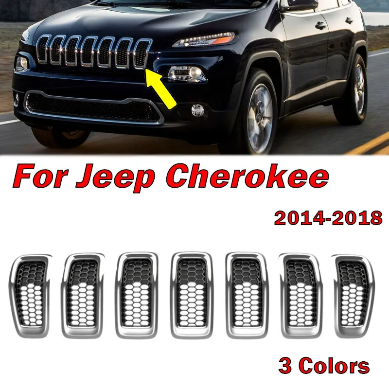 

For Jeep Cherokee 2014-2018 7 PCS Car Accessories Front Center Mesh Grille Black Radiator Grille Cover Frame ABS Trim 68317863AA