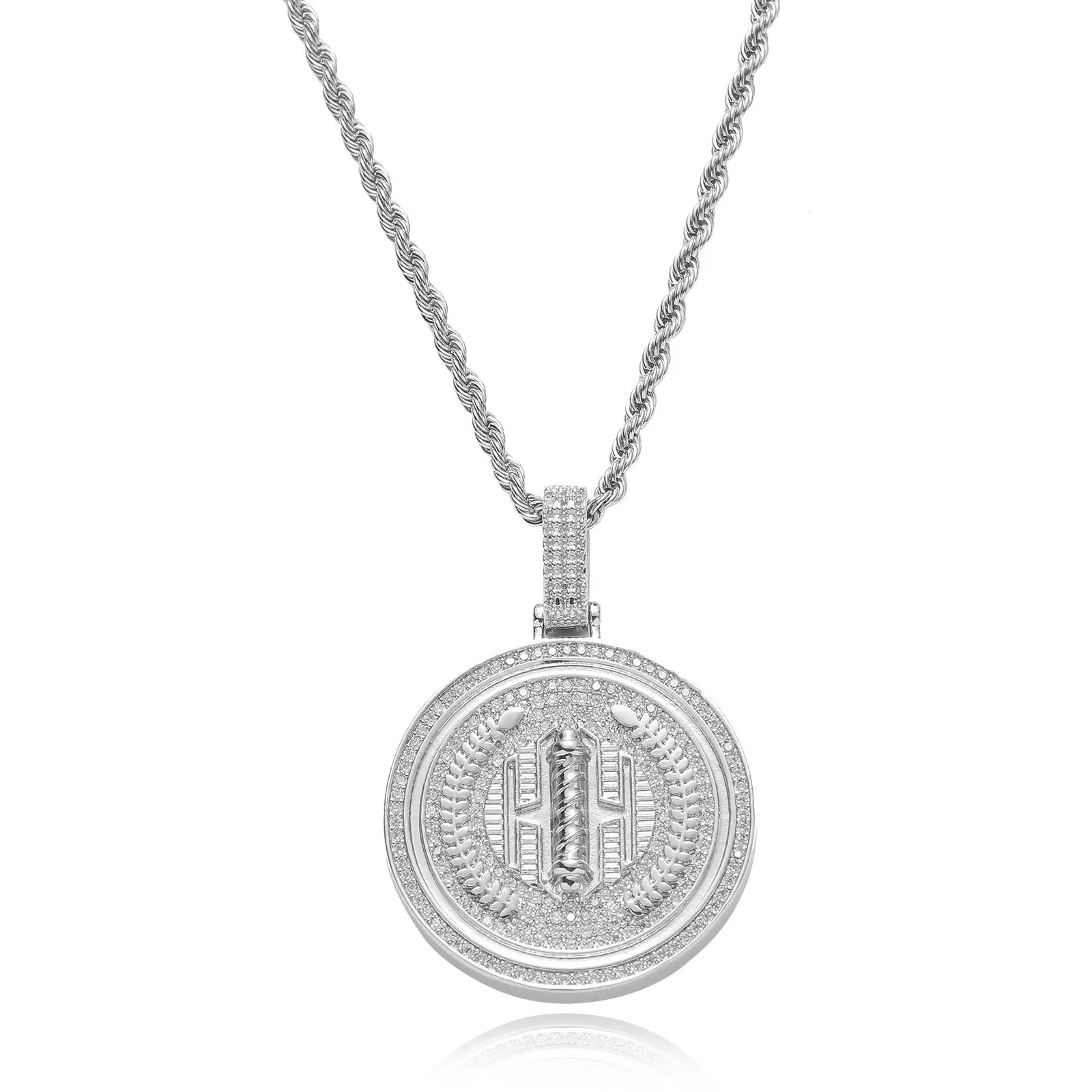 

Round Wheat Medal Shape Bling Bing Iced Out Pendant Necklace Rock Rapper Fashion Hip Hop Jewelry BP311