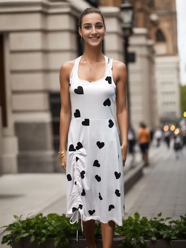 The model took a real shot of the new printed dress, cross-border supply, European and American casual vest dresses, and spot