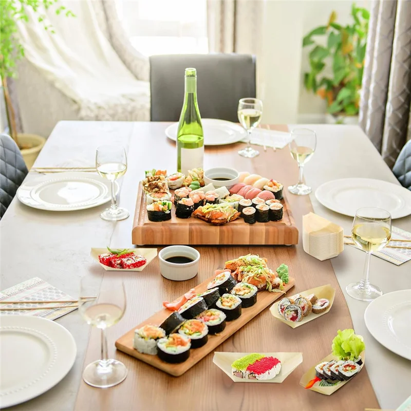 

ABKW-500 Pcs Disposable Wood Plates Sushi Boat Bowls And Cutlery For Party Catering And Home Use For Party Weddings Picnic
