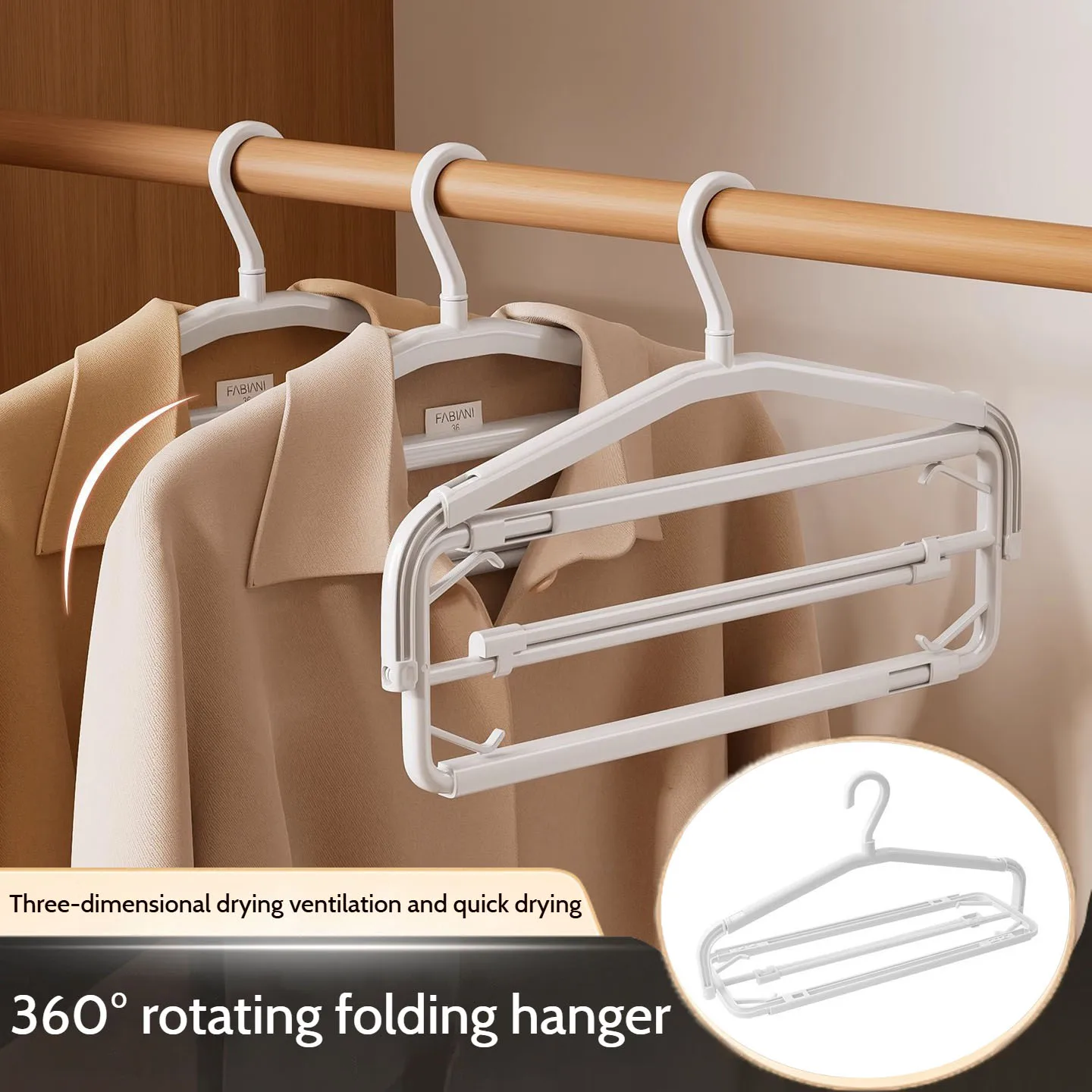 360° rotating telescopic folding clothes hanger plastic household towel hanger bath towel windproof clothes hanger dormitory