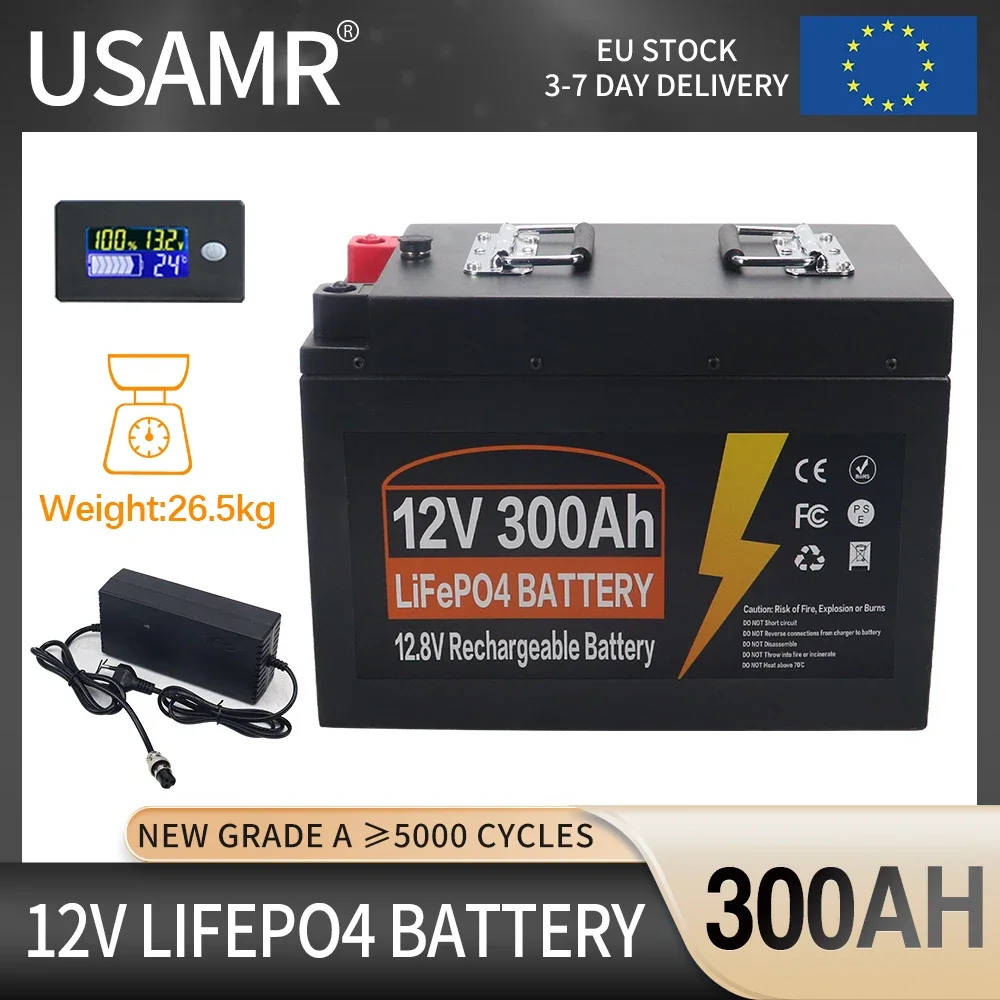 12V LiFePO4 Battery 300Ah Built-in BMS Lithium Iron Phosphate Cells Pack For Replacing Most of Backup Power Home Energy Storage