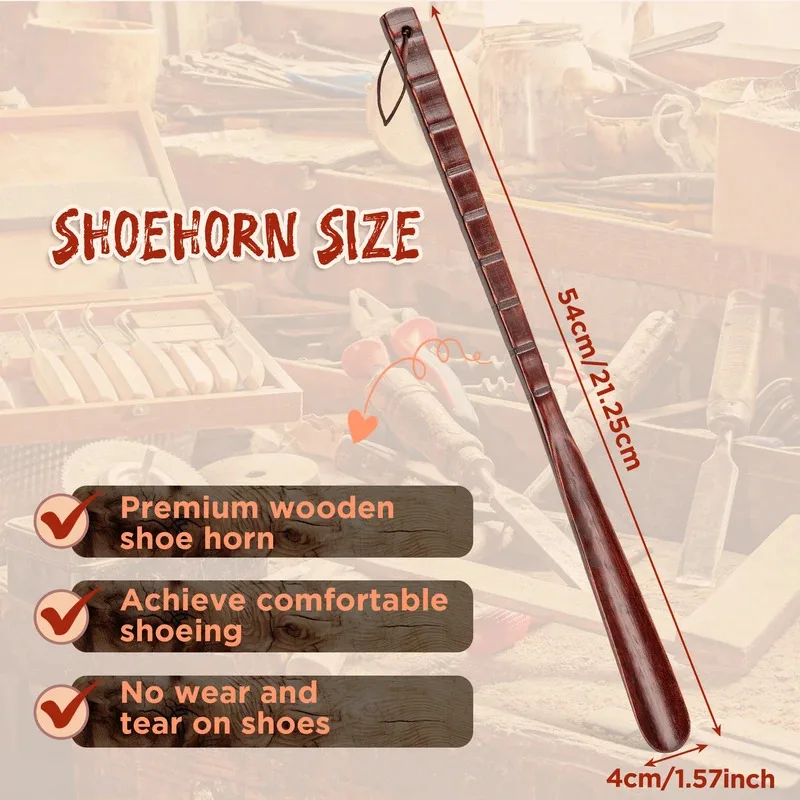 54CM Durable Professional Wooden Shoe Horn Flexible Long Handle Shoehorn Useful Shoe Lifter for Seniors Shoe Spoon Home Tools
