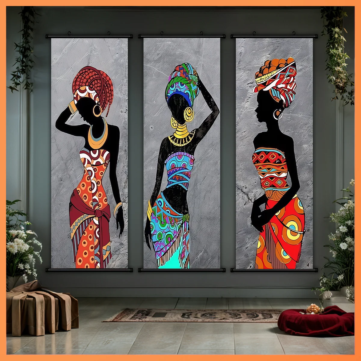 Colorful Mosaic Buddha Lotus Seat Scroll Tapestry High Definition Non Fading Wall Hanging Scroll Painting Room Decoration