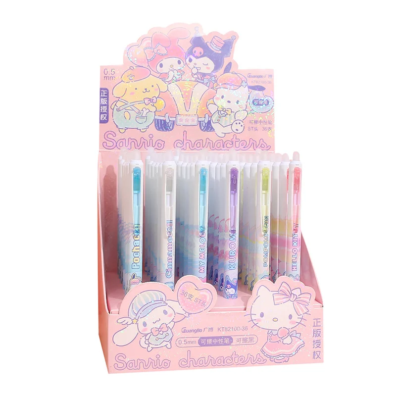 36pcs/lot Sanrio Melody Cinnamoroll Cat Erasable Gel Pen Cute 0.5mm Black Ink Neutral Pens Promotional Gift Office School Supply