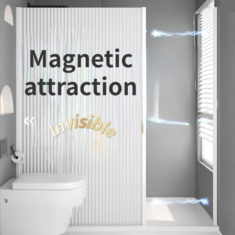 Bathroom Magnetic Invisible Shower Curtain Shower Room Nail-free Folding Wet and Dry Separation Set Partition Bathroom Screen