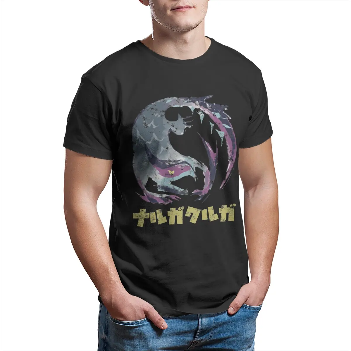 Monster Hunter Rise Nargacuga Kanji Icon T-Shirts Men RPG video game Cool Pure Cotton Tees  T Shirts Gift Idea Clothing