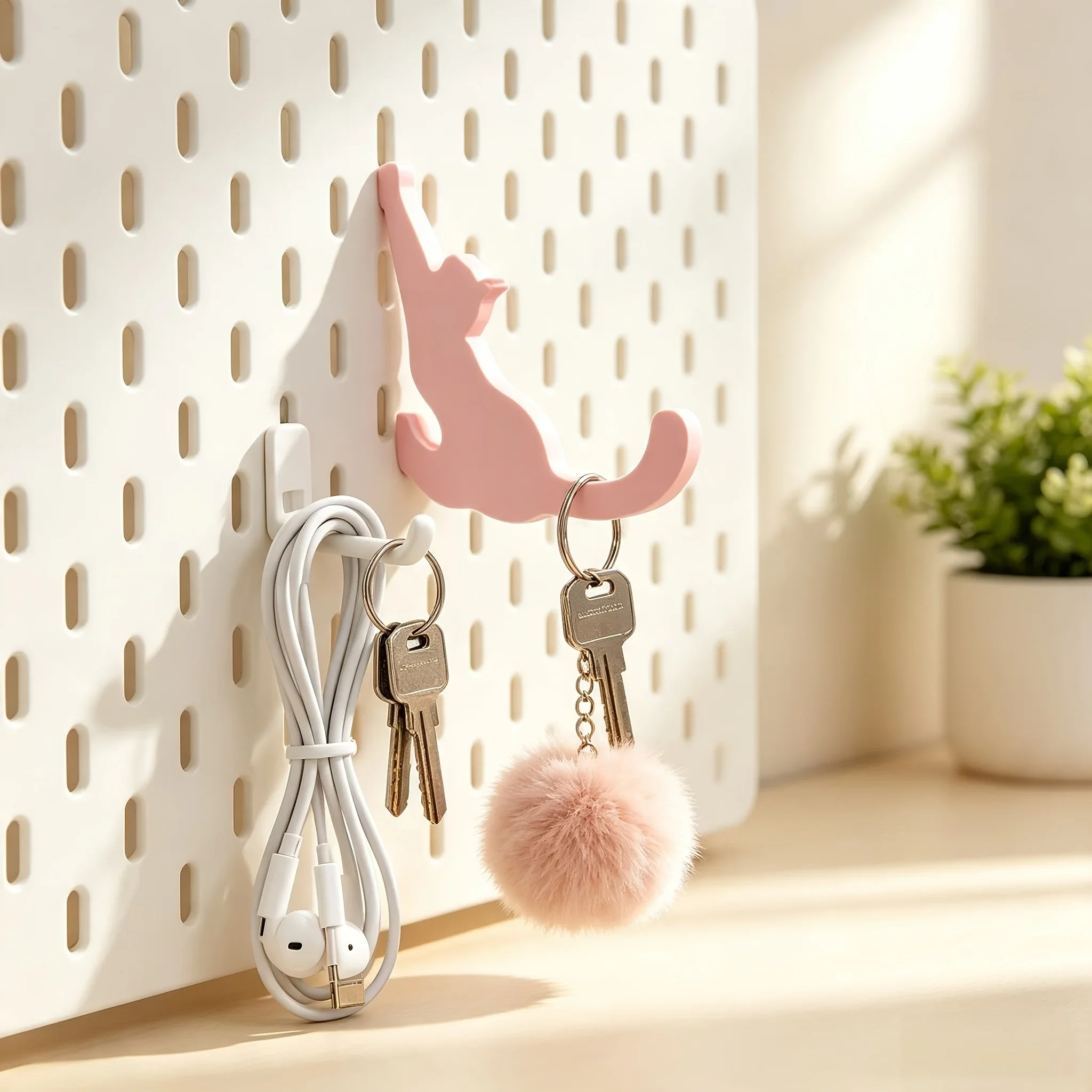 4Pcs Pegboard Cat Hooks,3D Printed Pegboard Hooks for Desk & Entryway,Keys Small Item Organizer Rack,Easy Assembly & Disassembly