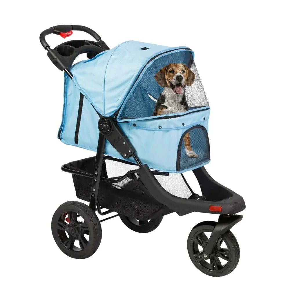 Pet Car, Suitable for Small and Medium-Sized Dogs and Cats, Foldable, with Storage Basket and Folding Frame, Blue Pet Car