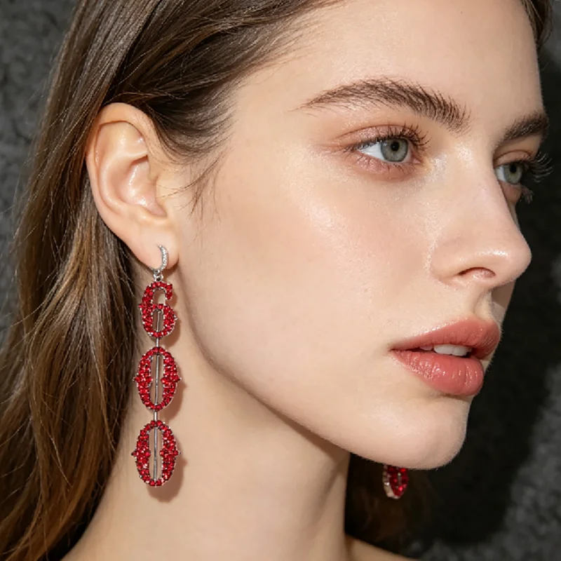 1 Pair Custom Name Earrings For Women Red Rhinestone Personalized Initial Letter and Numbers Nameplate Stud Earring Party Girl