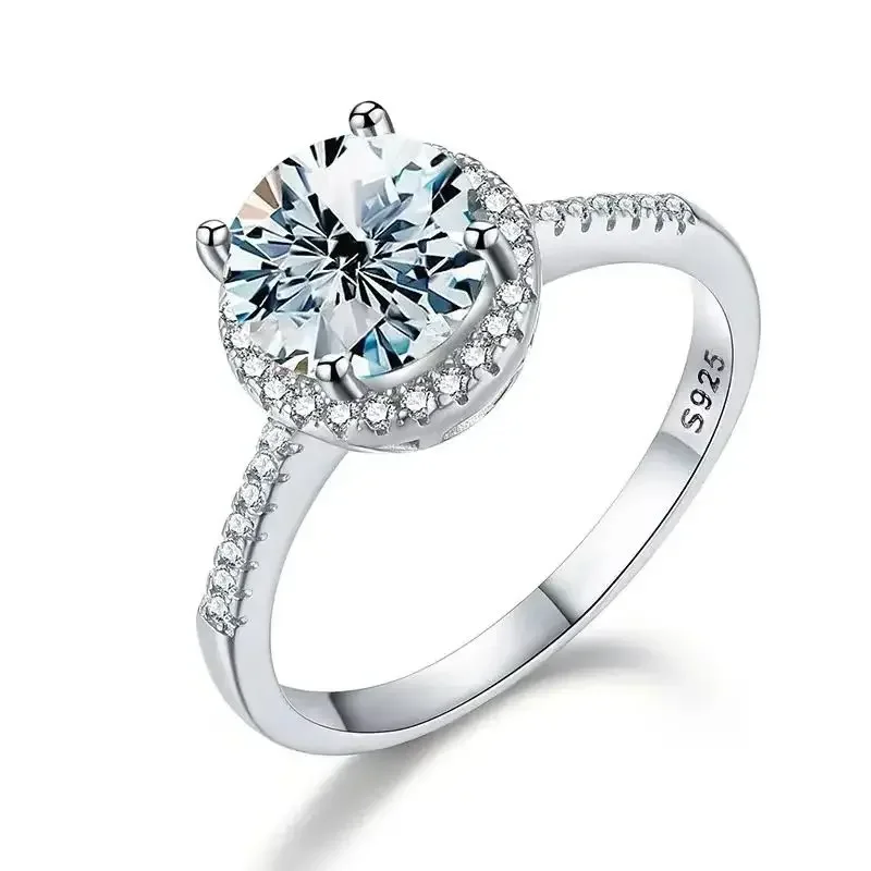 GRA 1CT Rrond مويسانيتي الحقيقي خواتم الماس للنساء ريال 925 فضة جودة عالية ارتداء اليومي غرامة مجوهرات فاخرة #3