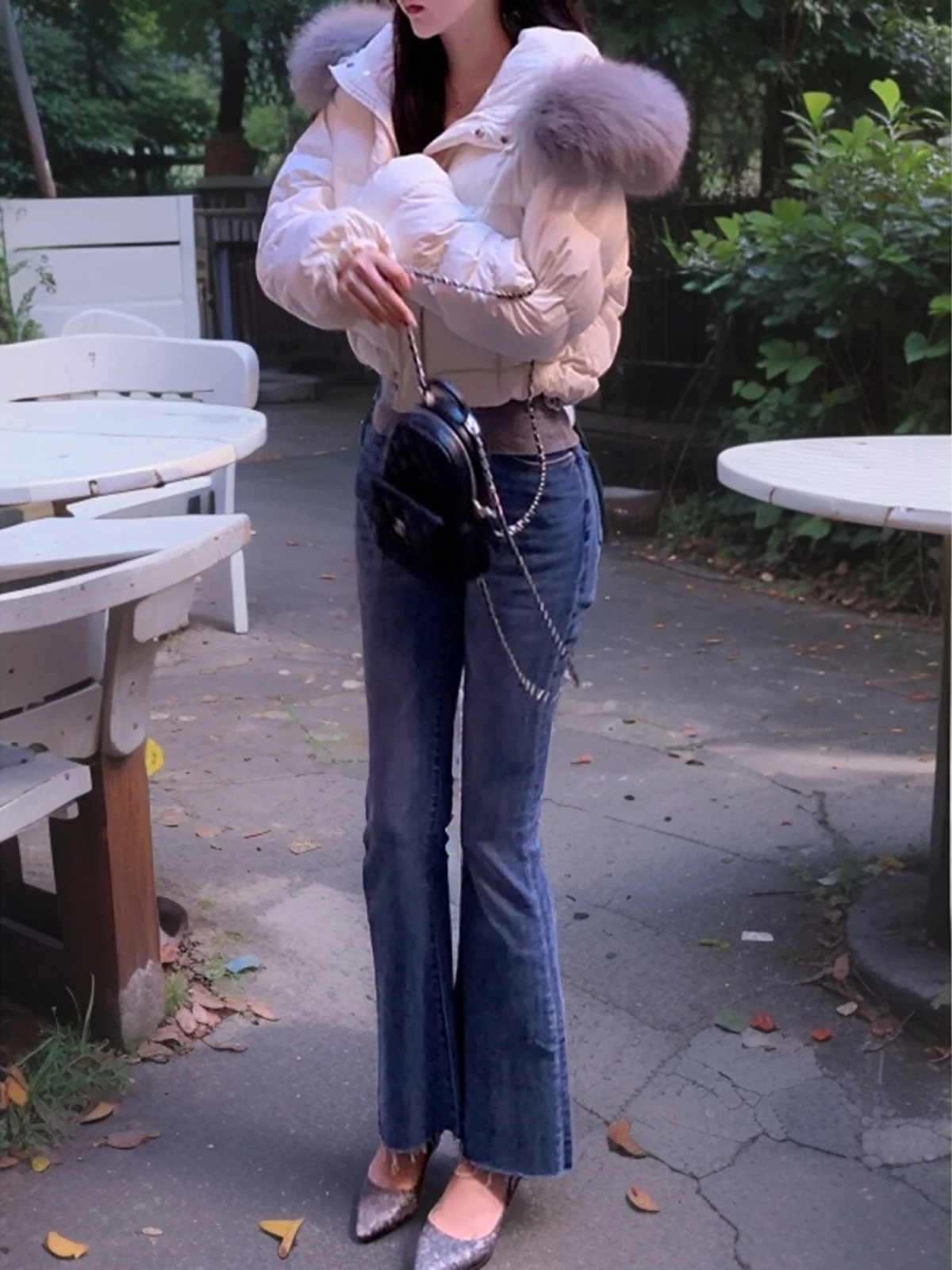 

Slim Fit Bell Bottom Jeans Lengthening Legs Effect Thickened Denim Winter Long Pants Women's Fashion Casual Trousers