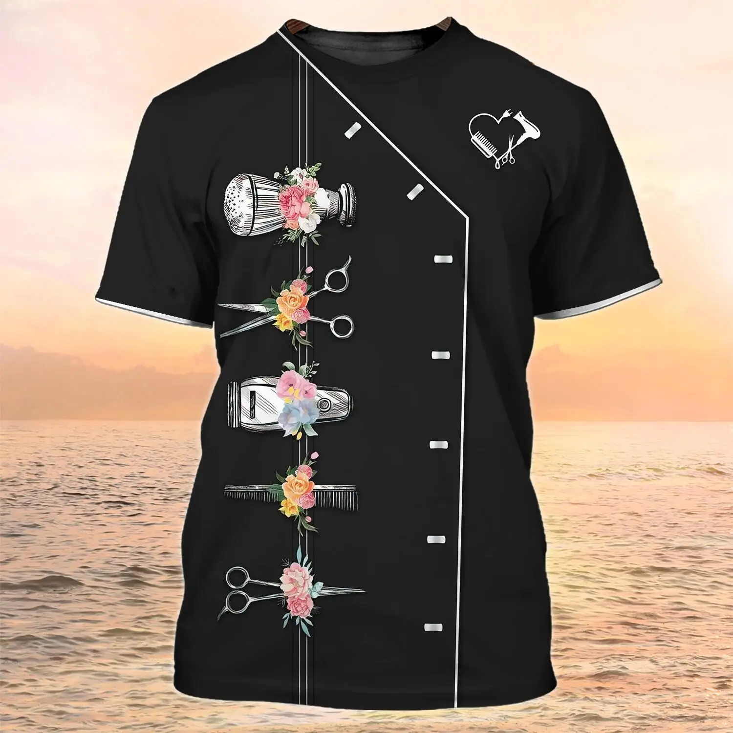 Barbershop Customized Name T-shirts Female Hair Stylist Workwear Tees Loose Pullover for Men and  Women EU Size Unisex Clothing