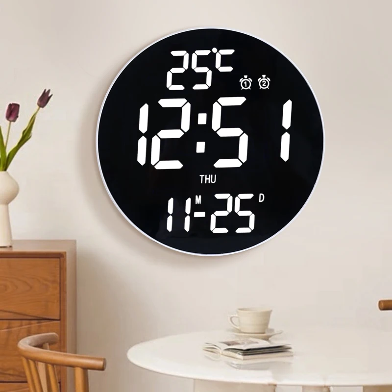 12 inch large screen clock, bedroom, study, LED electronic wall clock, multifunctional temperature alarm clock