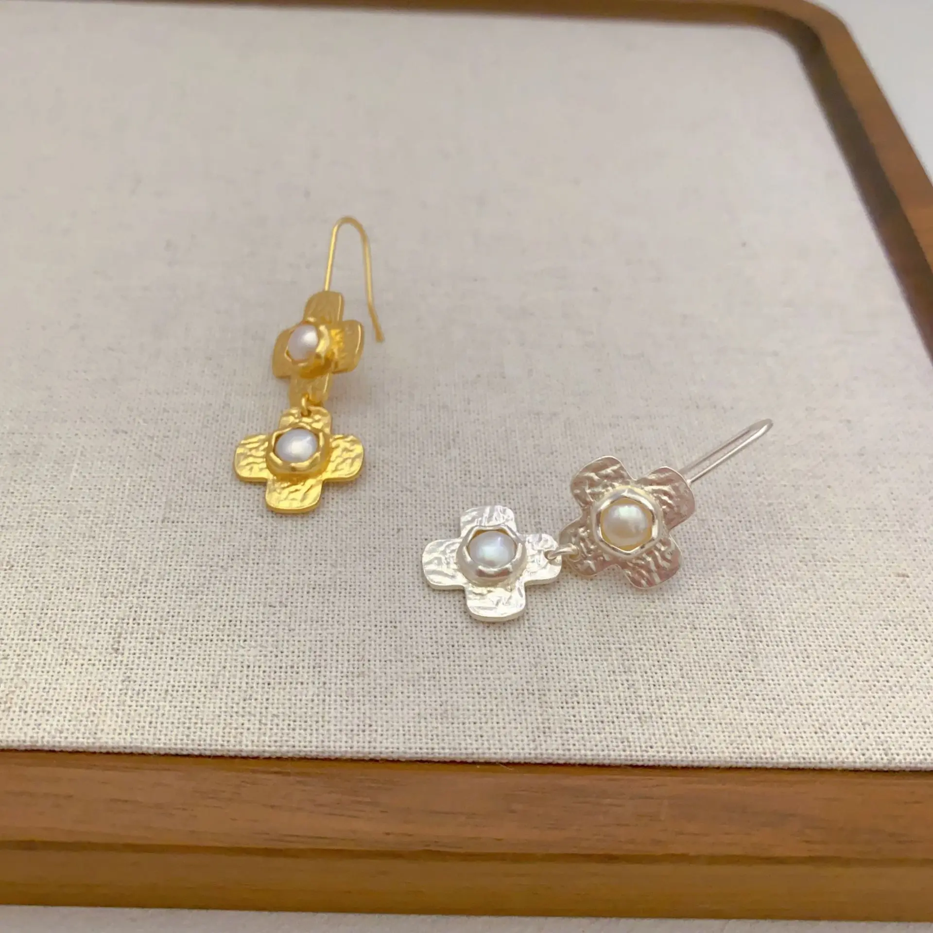 Spanish Style Medieval Jewelry Flower Earrings Niche Copper Cultured Pearls Retro Light Luxury Temperament Earrings for Women