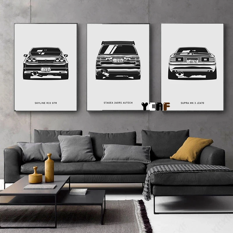 Automotive Rear View Poster Canvas Prints Automotive Minimalist Wall Art Picture JDM Cars Artwork Design Poster Home Room Decor