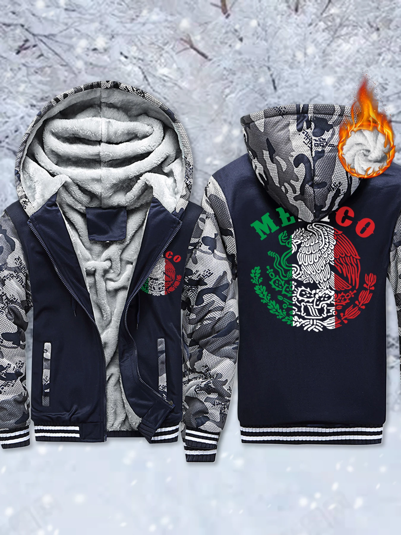 

Мексиканские буквы с орлом, креативный узор, карманные утепленные куртки, мужские флисовые удобные толстовки с капюшоном, зимняя верхняя одежда на молнии, теплое базовое пальто
