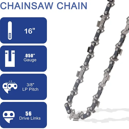 Imagen 2 del producto Cadena de motosierra de 16 pulgadas, 56 eslabones de transmisión, calibre 3/8 ""LP de 0,050"", 28 cortador, pieza de corte de madera apta para Husqvarna Echo Poulan Wen y más