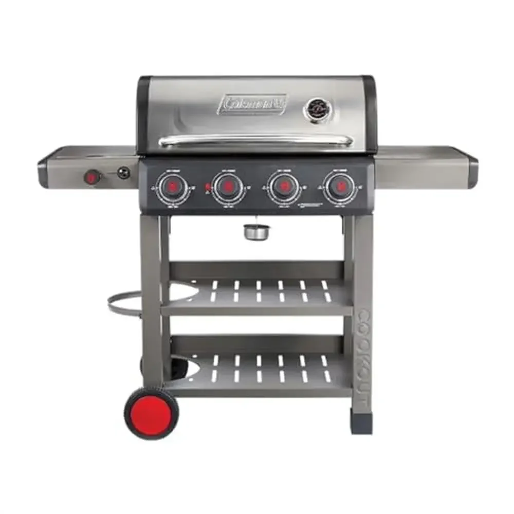 Propane BBQ Gas Grill 4-Burner 36,000 BTU Side Burner Cart Space Saving Powerful Cooking Area Storage Included Easy Ignition