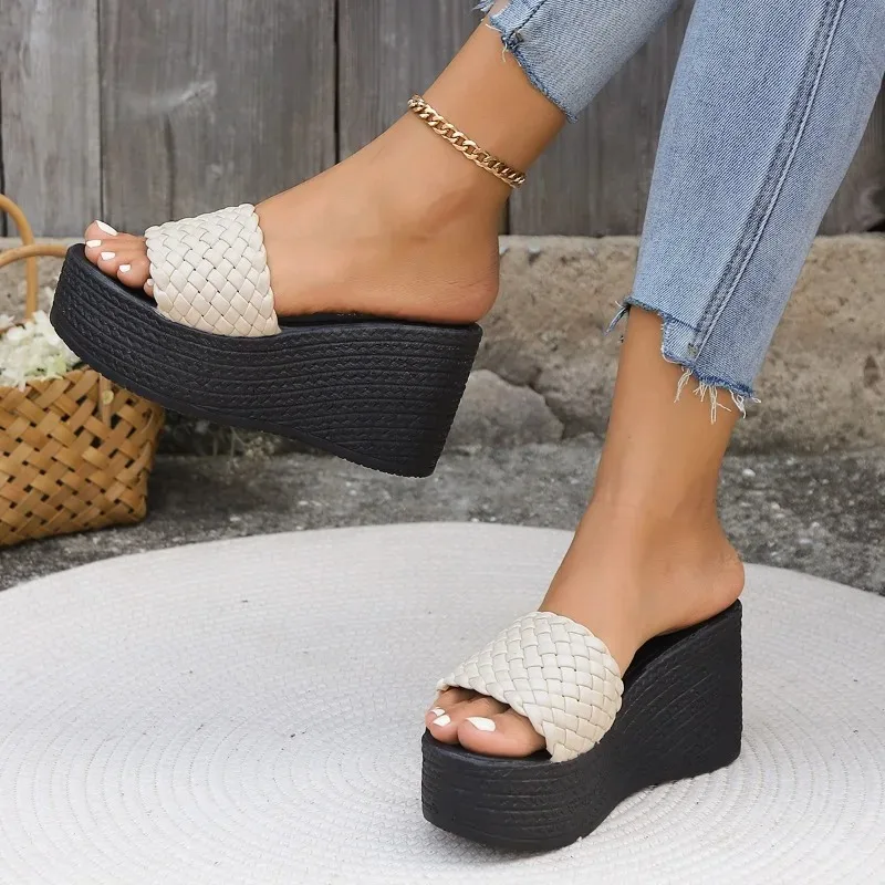 Wedges Slippers for Women Platform Sandals Woman Summer Chunky Platform Wedge Heels Sandals Woman Light Thick Sole Beach Shoes