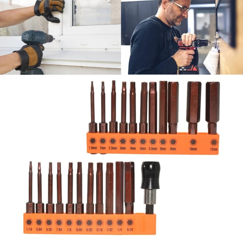 23Pcs Head Allen Wrenches Drill Bit Set Steel Tip Bit Set 60mm Long 1.5/2/2.5/3/4/5/5.5/6/8/10/12mm M4YD