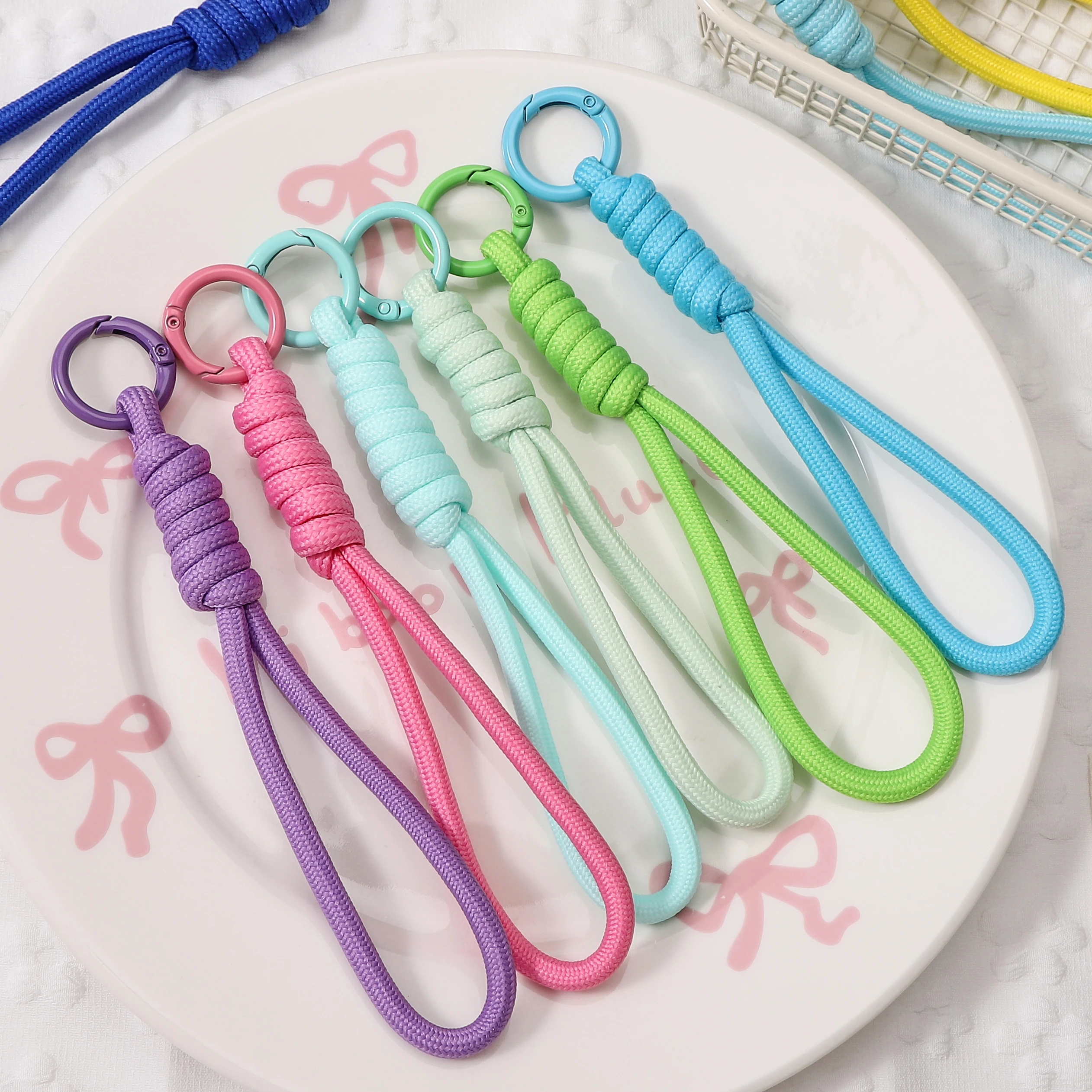 1pc Polyester Paracord Keychain Total Length 16cm Ring Diameter 23mm Wrist Lanyard for Phone Camera Bag Car Keys DIY Craft