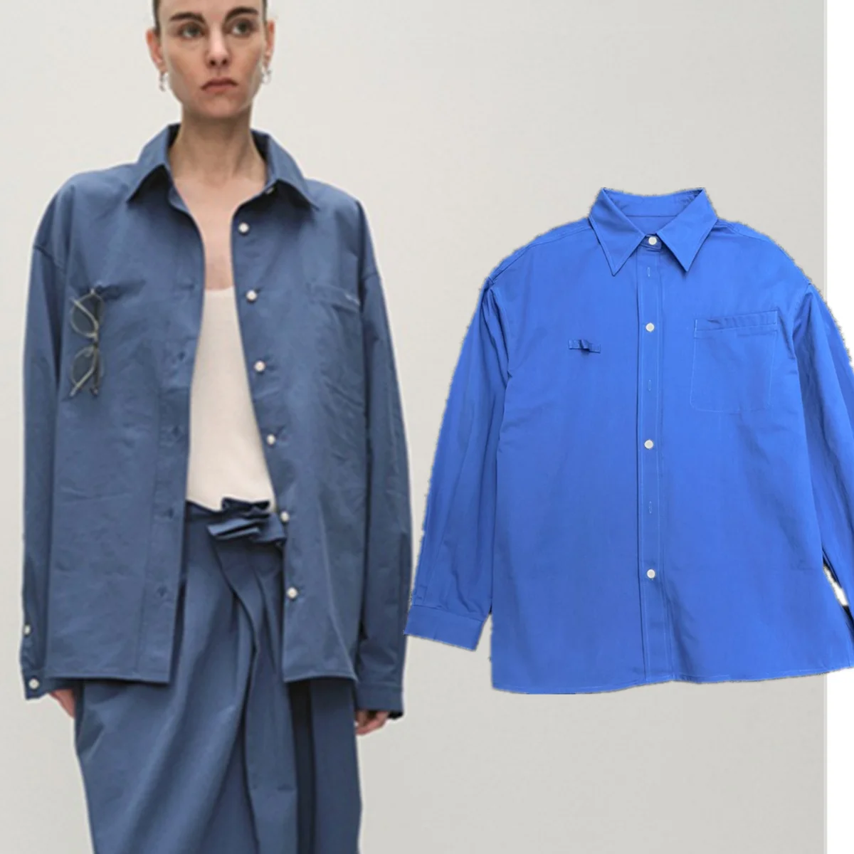 

Рубашки и блузки Jenny&Dave 2026 в японском минималистичном ретро-стиле, синие, хлопковые, с длинным рукавом, женская одежда, топы