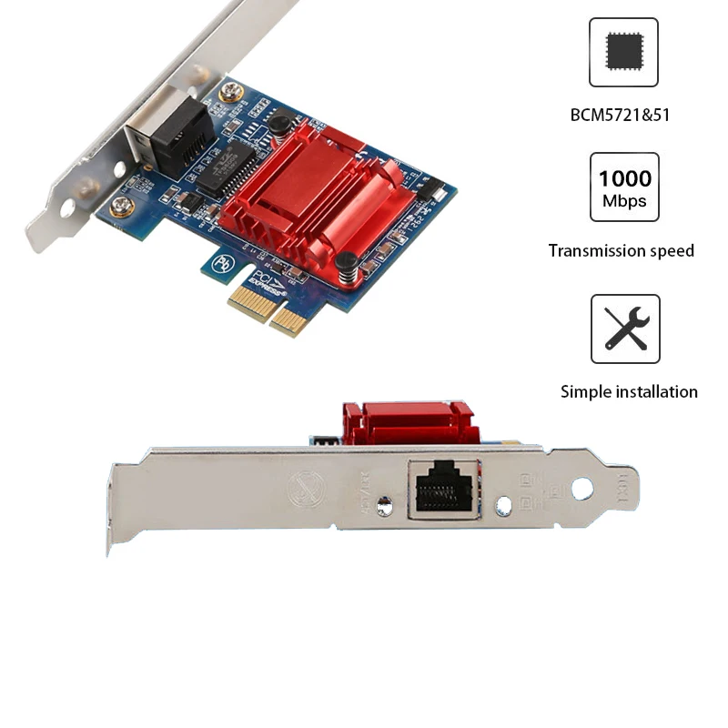 

PCI Express Game PCIE Card BCM5721&51 chip gaming adaptive Lan Card 10/100/1000mbps for Desktop Gigabit PCIE network card for PC