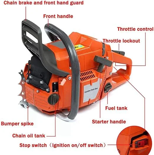 HUS Chainsaw 365 OEM Customizable 65cc Gasoline Petrol Chainsaw Professional Industrial Cutting Machine Oil Saw Chain for Sale