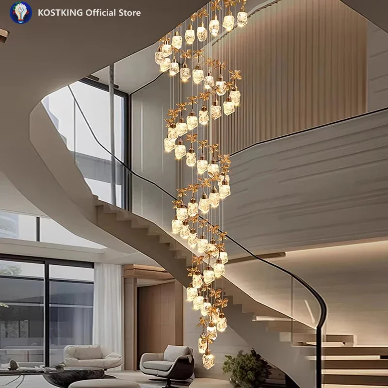 Modern Luxury Crystal Pendant Light Villa Ceiling Chandelier  Living Room Stair Hanging Lamp Indoor Multi Head Led Pendant Lamps