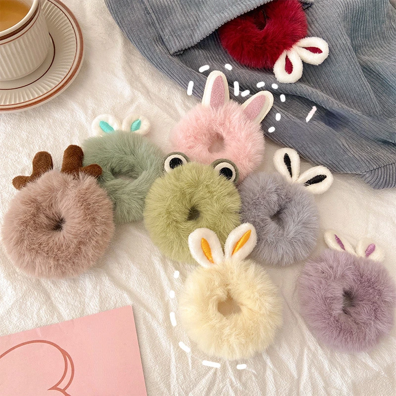 Autumn Winter Rabbit Ears Plush Hair Band for Women Girl Sweet Hair Rope 3D Cartoon Cute Women Hair Band Fashion Jewelry