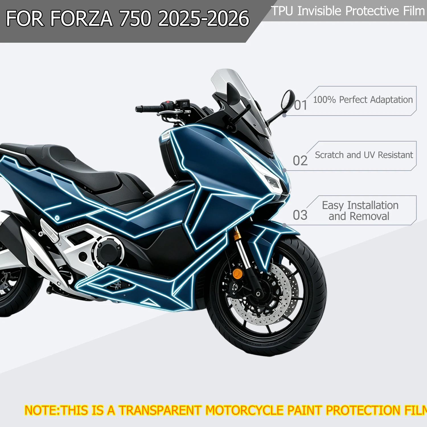 

For Honda Forza 750 PPF Motorcycle TPU Transparent Anti-skid Self-repairing Protective Film Anti-UV Paint Protection Film
