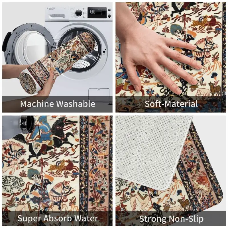 Tappeto persiano antico blu Isfahan in seta con animali tappetino d\'ingresso per porta del pavimento anteriore tappetino per porta da bagno floreale