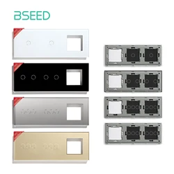 Bseed 228mm 1 Gang 2 Gang 3 Gang Switch With Wall Socket Glass Panel Only White Black Gloden EU Standard Pearl Crystal Glass