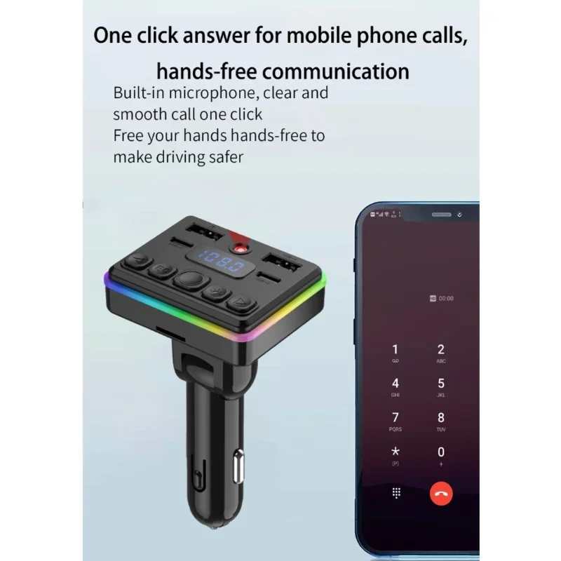 بلوتوث 5.4 شاحن سيارة FM الارسال نوع C المزدوج USB المحيطة لاعب لاسلكي يدوي دعوة MP3 المغير لاعب شاحن