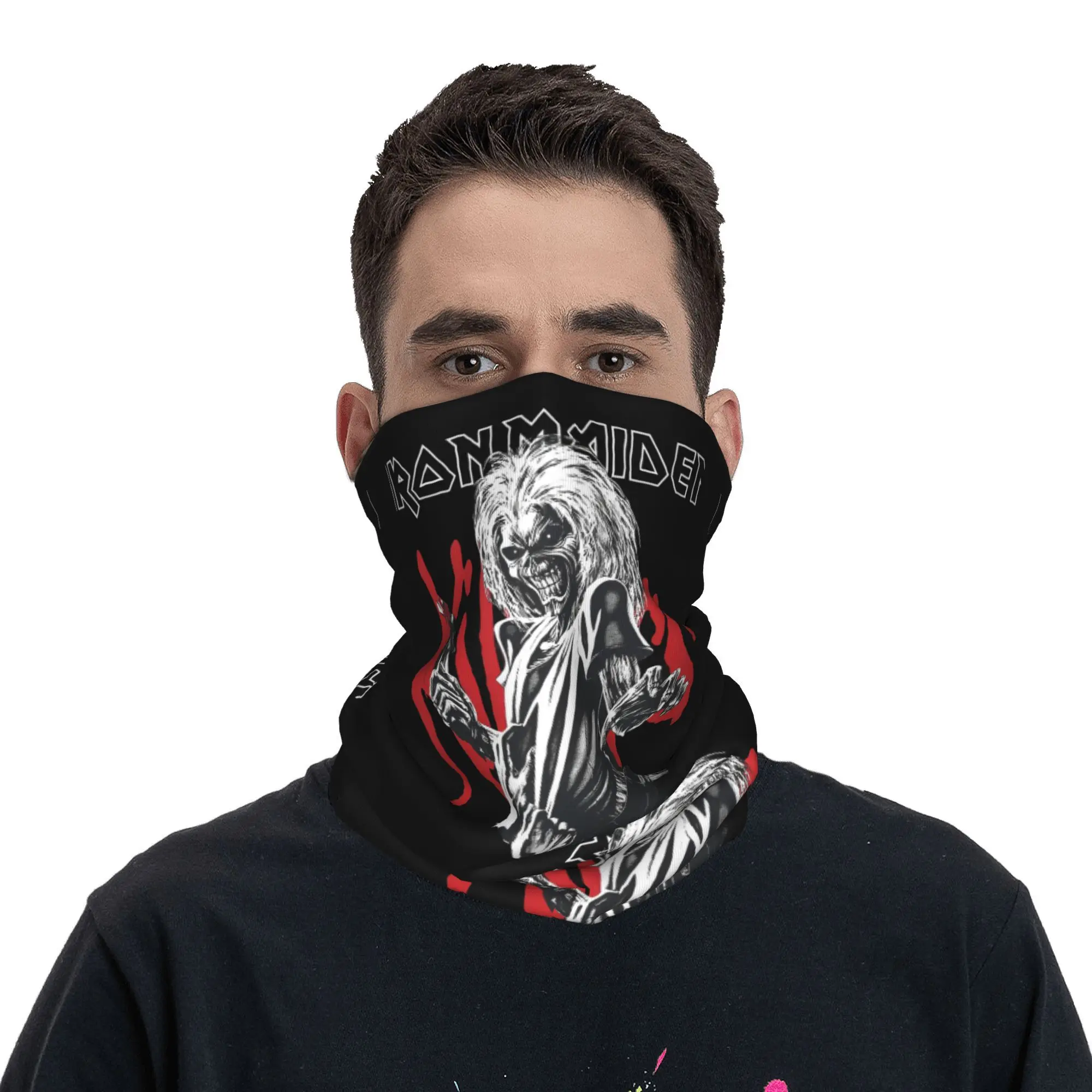 Iron Heavy Metal Maidens Bandana Neck Cover Printed Balaclavas Face Scarf Warm Headband Hiking for Men Women Adult Windproof